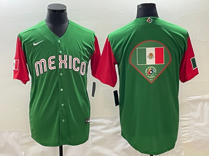 Men's Mexico Baseball 2023 Green World Baseball Big Logo Classic Stitched Jersey Men's Mexico Baseball 2023 Green World Baseball Big Logo Classic Stitched Jersey